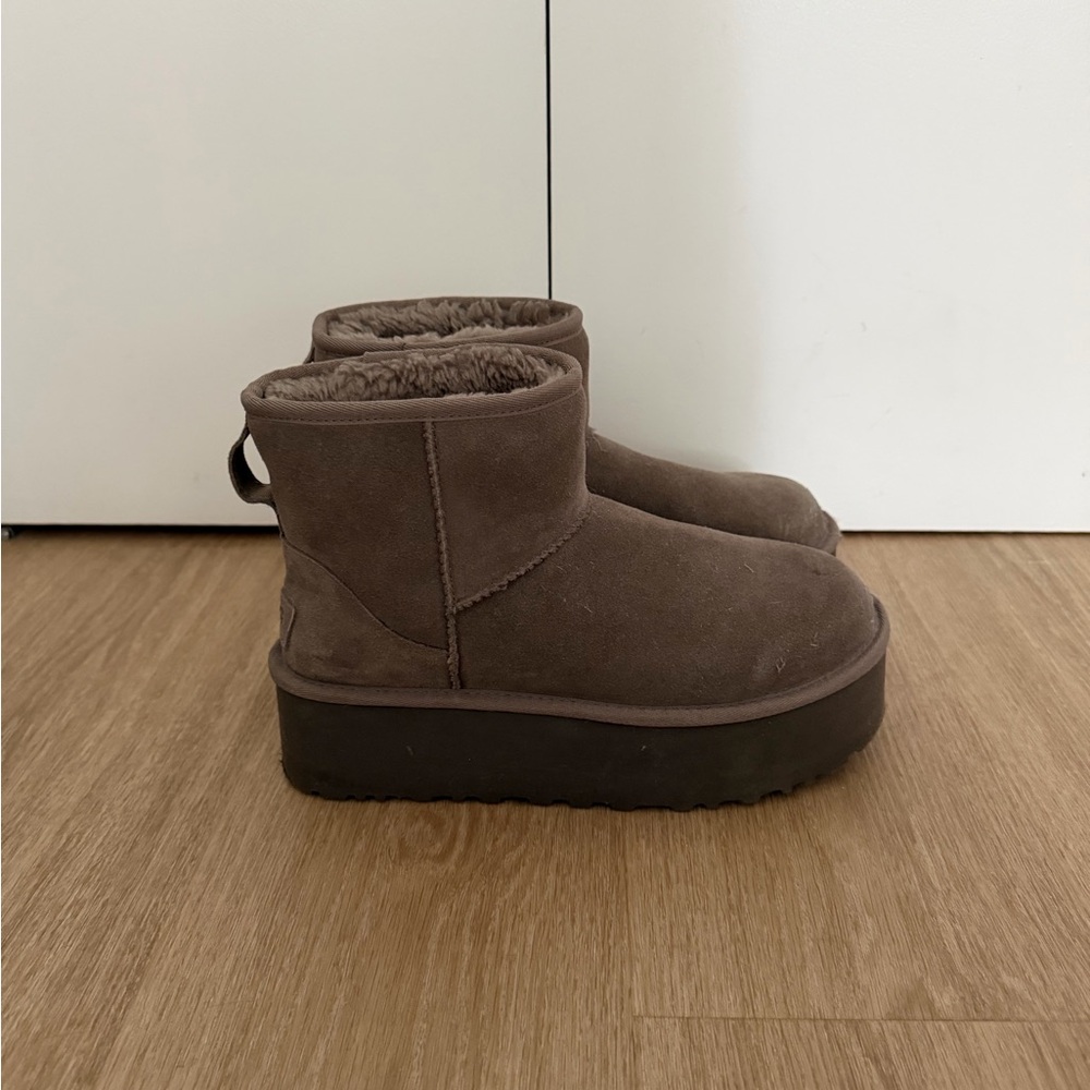 UGG Gray Platform Mini Boots